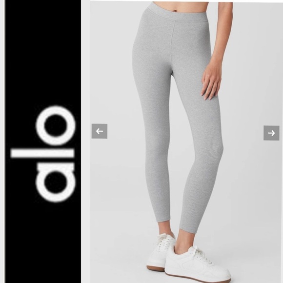 ALO Yoga Pants - Alo Ribbed High-Waist 7/8 Blissful Legging XXS GRAY